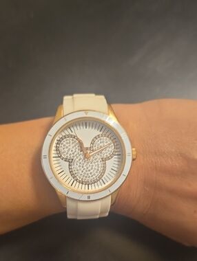 Disney World White and Gold Crystal Mickey  Dial Women's Watch